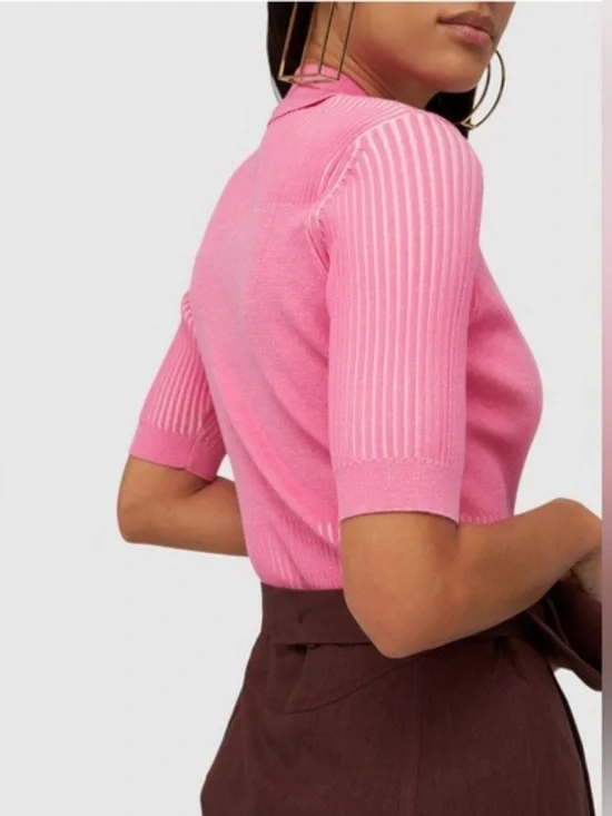 Jacquemus Le Body Yauco Polo Bodysuit Size S Pink Knit Buttons Stretch Barbie - Picture 6 of 11